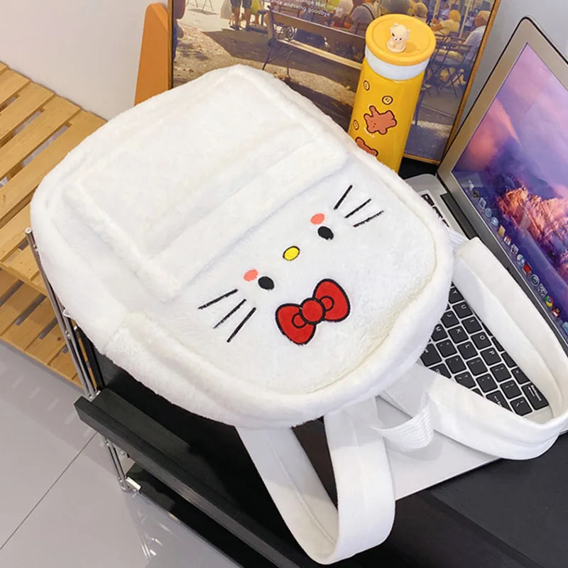 Sanrio Backpack Cute Hello Kitty Plush Shoulder Bags Y2K Student Schoolbag Fashion Women Casual High Capacity Traveling Bag Gift