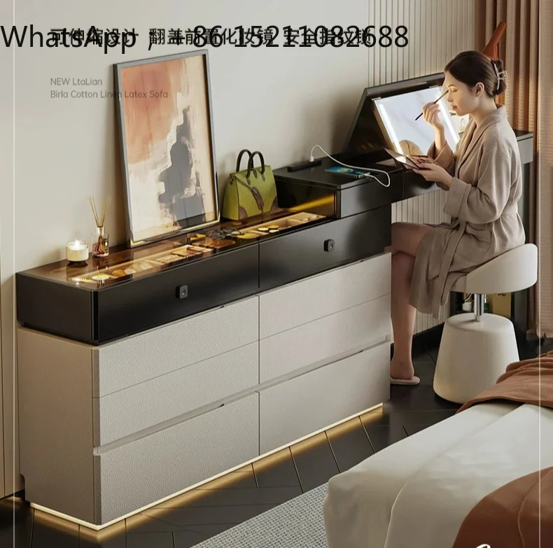 SCY bedroom flip dresser chest cabinet integrated large capacity storage bedside cabinet retractable L-shaped makeup table