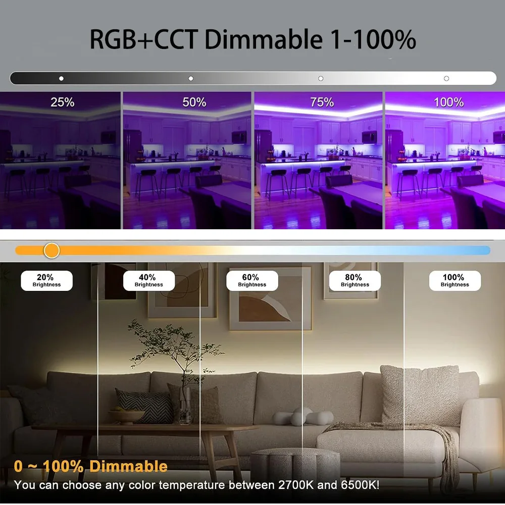 Imagem -05 - Cob Rgb Mais Cct Led Strip Light Lâmpada Regulável Flexível Alta Densidade Iluminação Linear Nenhum Ponto Rgbcw Rgbcw 6pin 24v 1m 2m 3m 4m 5m 10m