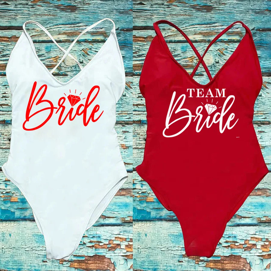 Team Bride Love Bikini 2024 women Sexy Bodysuit One-Piece Swimsuit Bride Swimwear Women Bachelor Party Swimming Beachwear femme