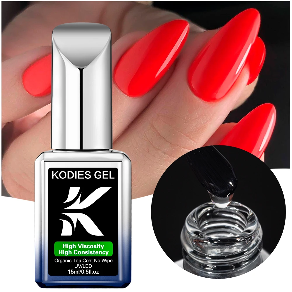 Kodies Gel Organische Top Coat Gel Nagellak Geen Plakkerige Ultra Shine Afwerking Langdurige Doorweekt Gel Vernis Basis Lak Lak Lak