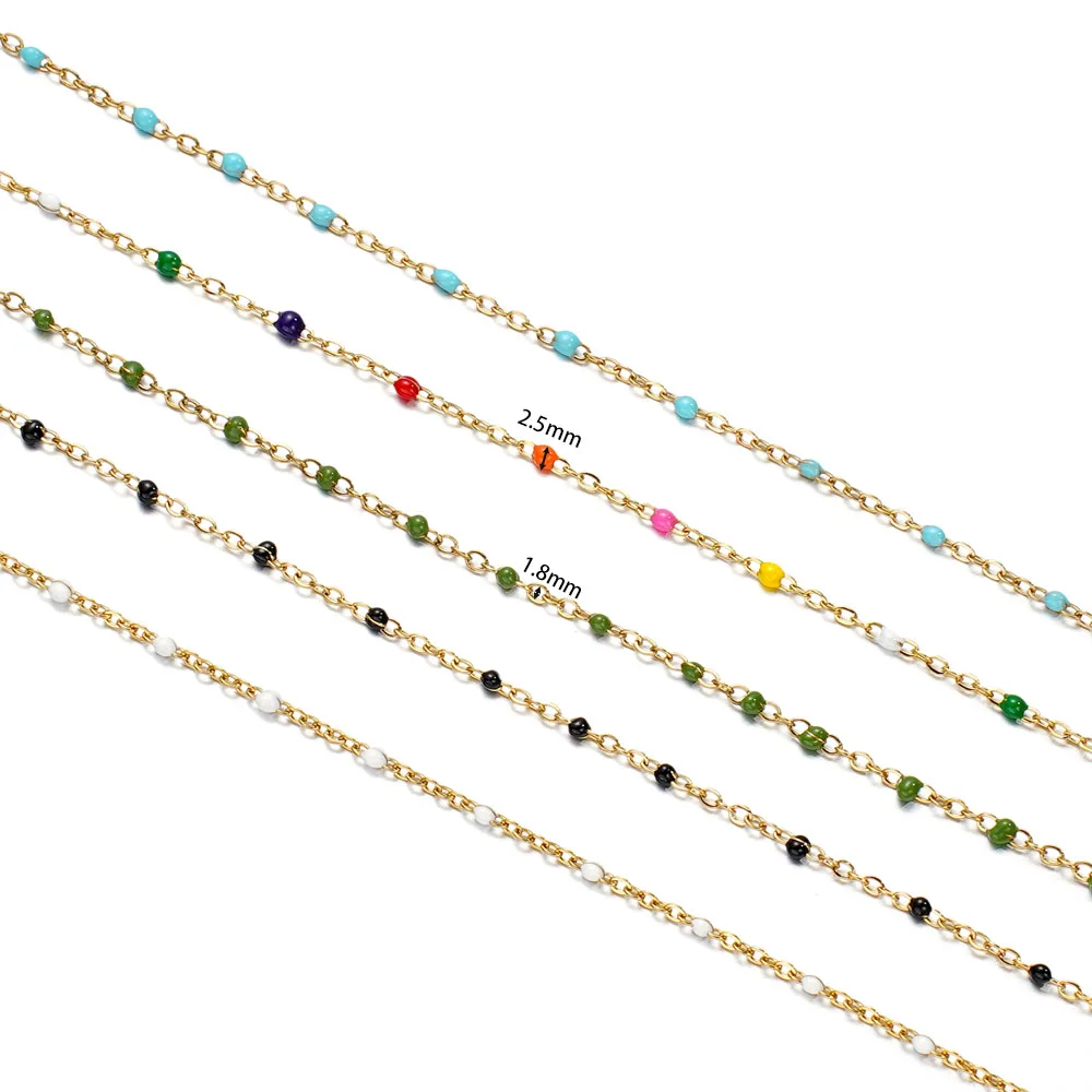 1Meter Colorful Enamel Bead Beaded Gold Color Stainless Steel Chains For Bracelet Necklace Anklet DIY Jewelry Making Accessories