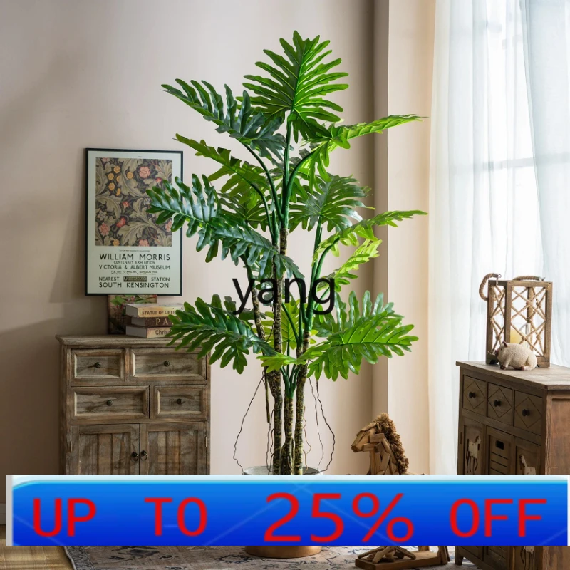 LH Simulation Spring Feather Plant Indoor Living Room Decoration Big Leaf Tropical False Tree Potted Plant