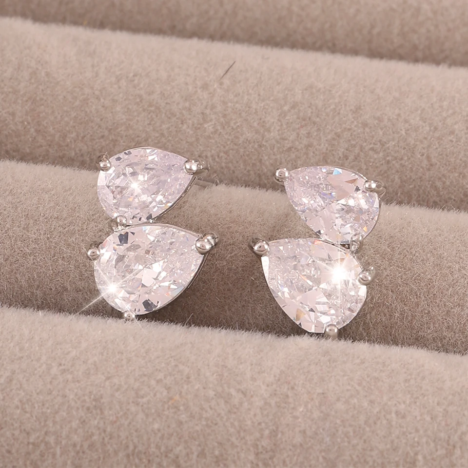 ZAKOL Cute Waterdrop-shaped Zircon Inlaid Stud Earring Sparkling Crystal CZ Silver Color Copper Jewelry Birthday Gift for Women