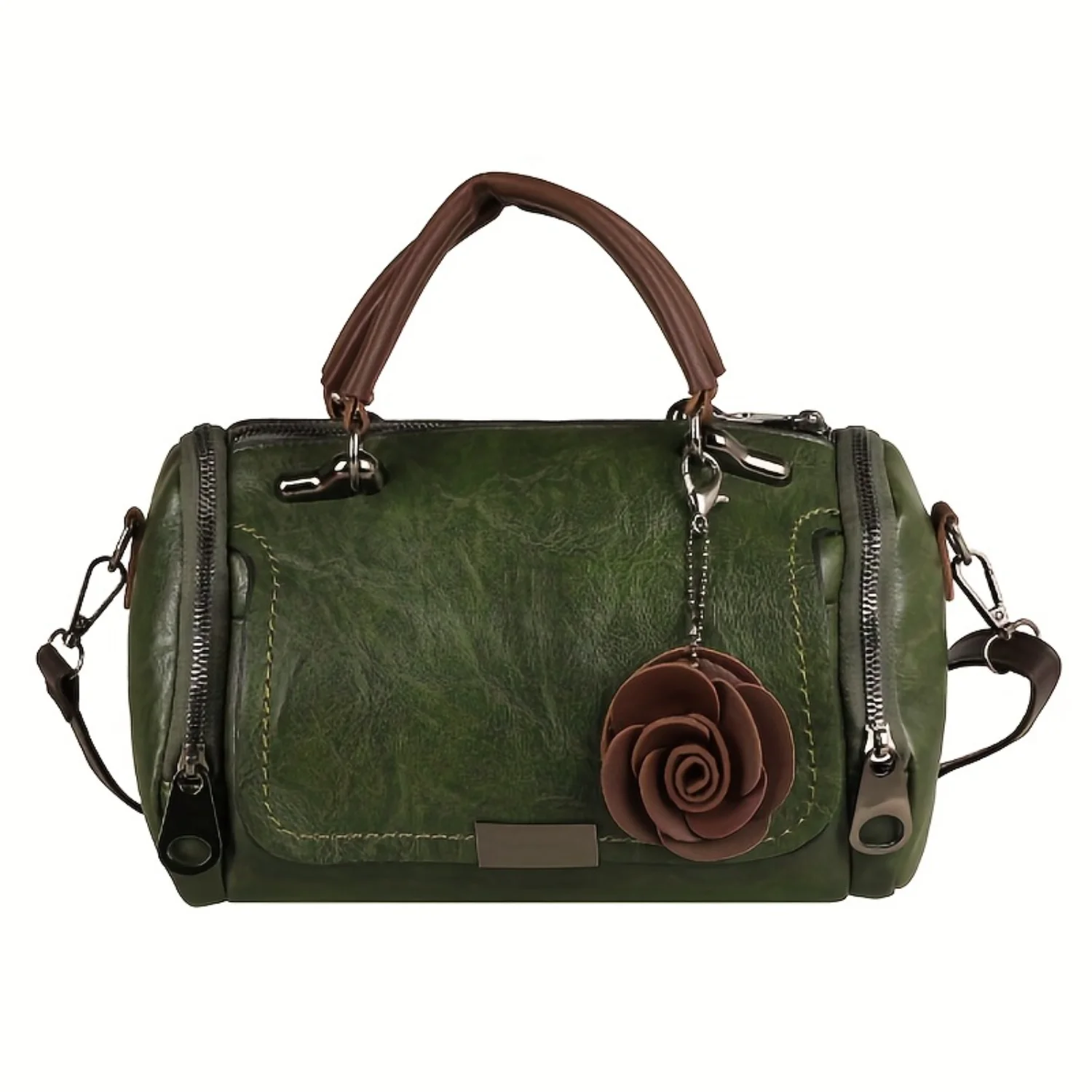 

Vintage PU Leather Boston Bag, Flower Decor Crossbody Bag, Fashion For Travel & Work