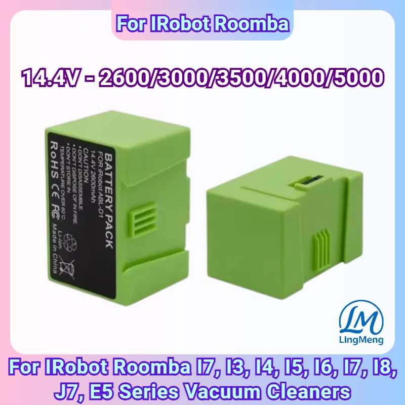 아이로봇 룸바 I7, I3, I4, I5, I6, I7, I8, J7, E5 시리즈 진공 청소기용 14.4V 다중 용량 충전식 배터리