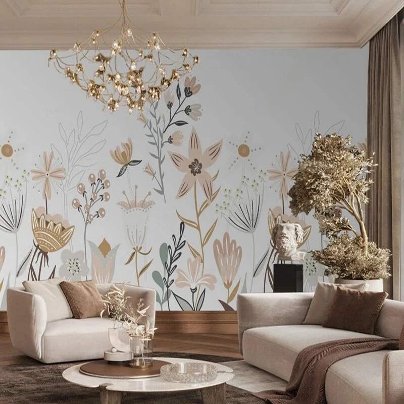 

Modern simple and high-end floral and light-color decorative picture TV luxurious home bedroom background wall