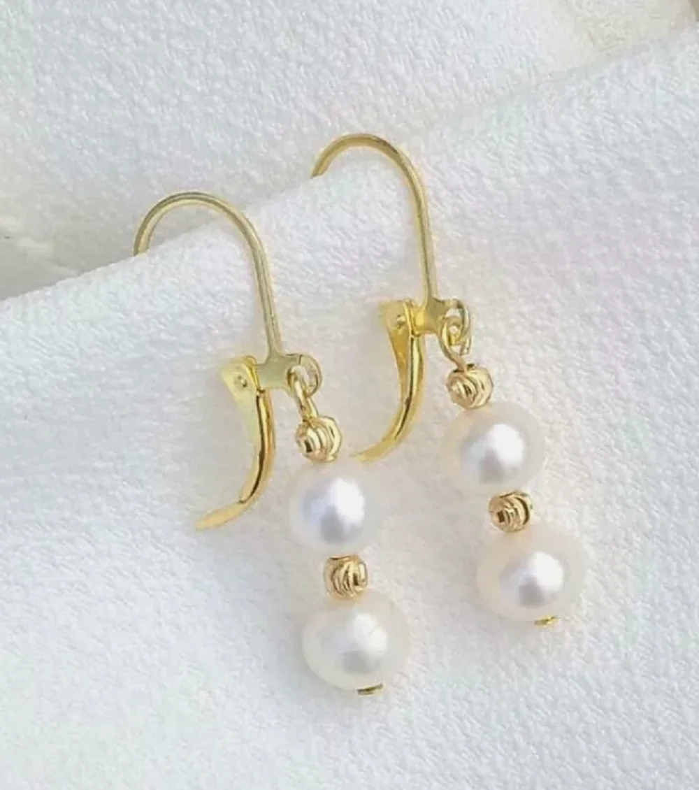 Beautiful Pearl Earrings AAA7-8mm South Sea White Pearl Earrings 14k Gold