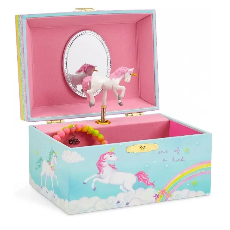 Unicorn Musical Jewelry Box for Girls Necklaces Storage Bracelets Earrings Organizer Spinning Ballerina Theme Toy Birthday Gift