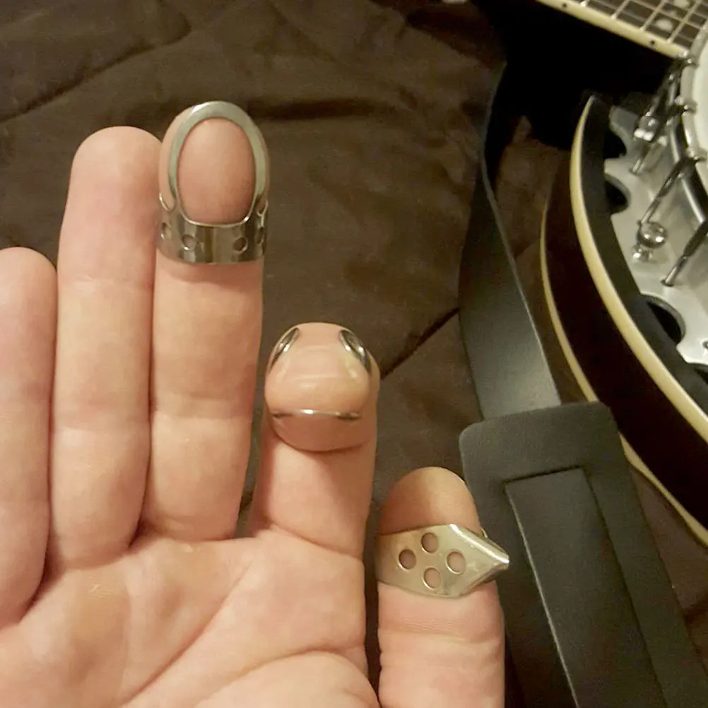 1 セット調節可能なフィンガーピックメタルバンジョーピック人間工学に基づいたギターウクレレ親指ピックマルチ楽器