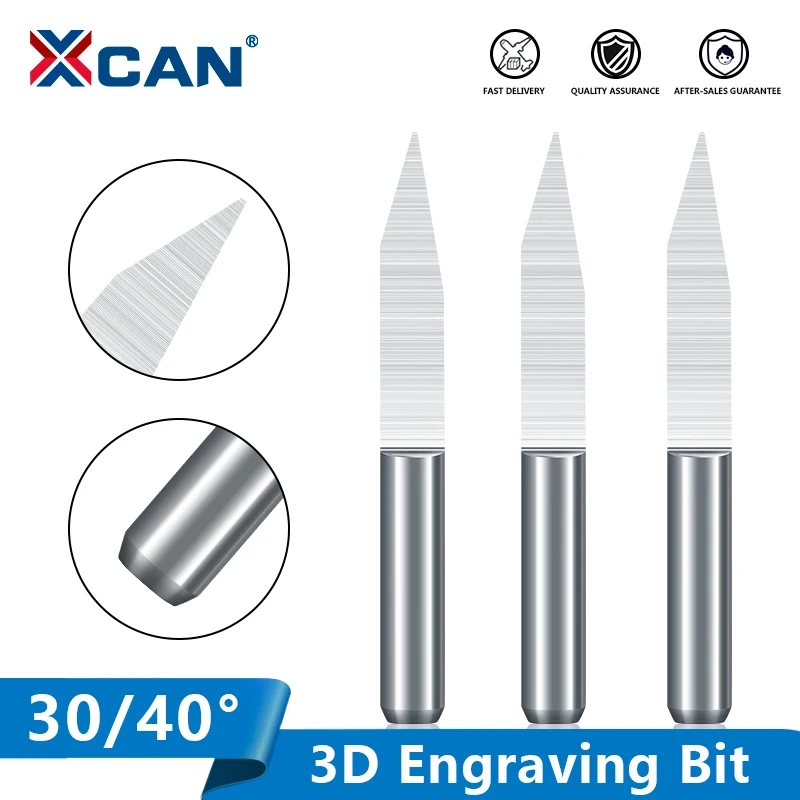 XCAN V Shape Milling Cutter 10pcs 30 40 Degree 3.175mm(1/8'') Shank Carbide PCB Engraving Bits CNC Router Tool