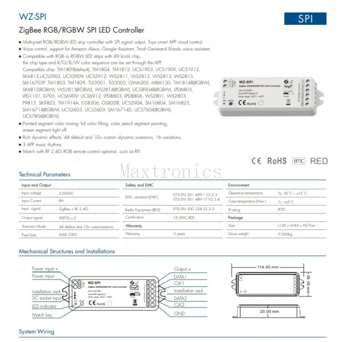 WZ-SPI + R9 Zigbee SPI Led kontrol kitleri RF uzaktan TUYA RGB RGBW 1903 WS2811 2812B için Dimmer LED şerit işıklar DC5-24V