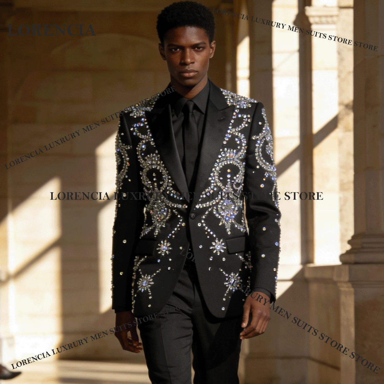 Customized Glitter Men Diamond Design Suits Wedding Tuxedos Sparkly Handsome Slim Ropa hombre 2 Pieces Sets Groom Male Blazers