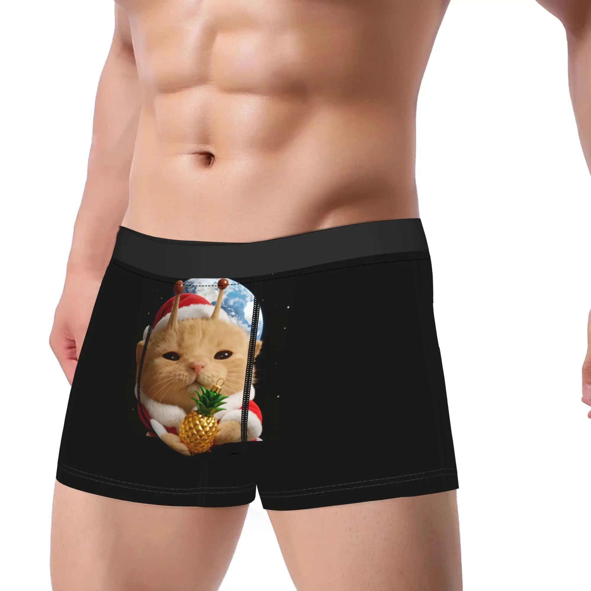 Funny Christmas Space Cat Underwear  Printed Boxershorts Trenky Male Underpants Comfortable Boxer Brief Gift Idea
