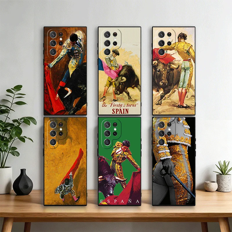 Bullfight Bull Fighter Matador Phone Case Cover for Samsung Galaxy S22 S23 Plus S24 FE S25 Edge S26 Ultra S20 S21 + Black Soft S