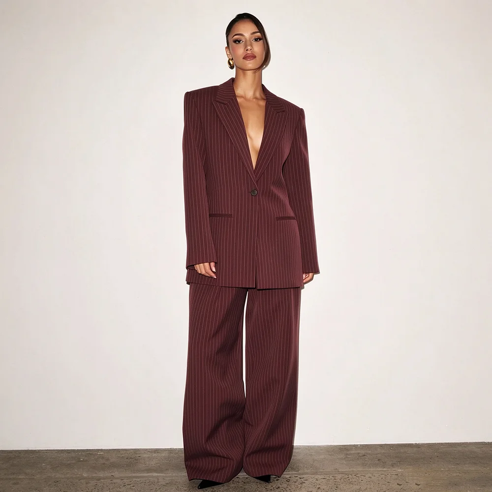 Smart Causal Suit For Women 2 Pieces Jacket Pants Slim Fit Single Breasted Peak Lapel Office Red Blazer Set Conjuntos De Mujer