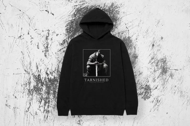 Darksouls Tarnished Hoodie, Dark Medieval Warrior Sweatshirt, Knight with Sword Graphic, Vintage Warrior Pullover,