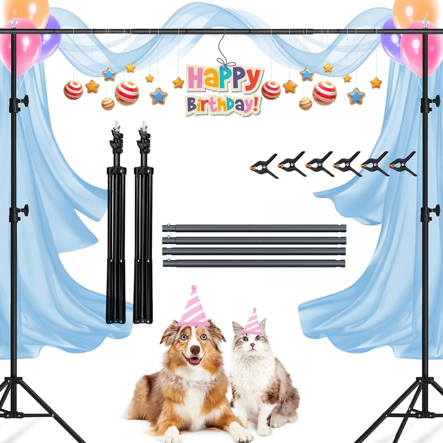 Fotografie-Hintergrundständer Hochzeitsdekoration Verstellbares DIY-Hintergrundgestell mit 6 robusten Federklammern für Geburtstag, Abschlussfeier, Jubiläum