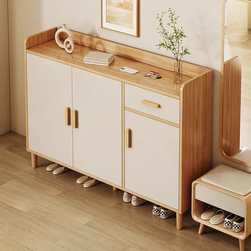 

household entrance entrance entrance abinet integrated against the wall explosion capacity multi-layer solid wood shoe rack