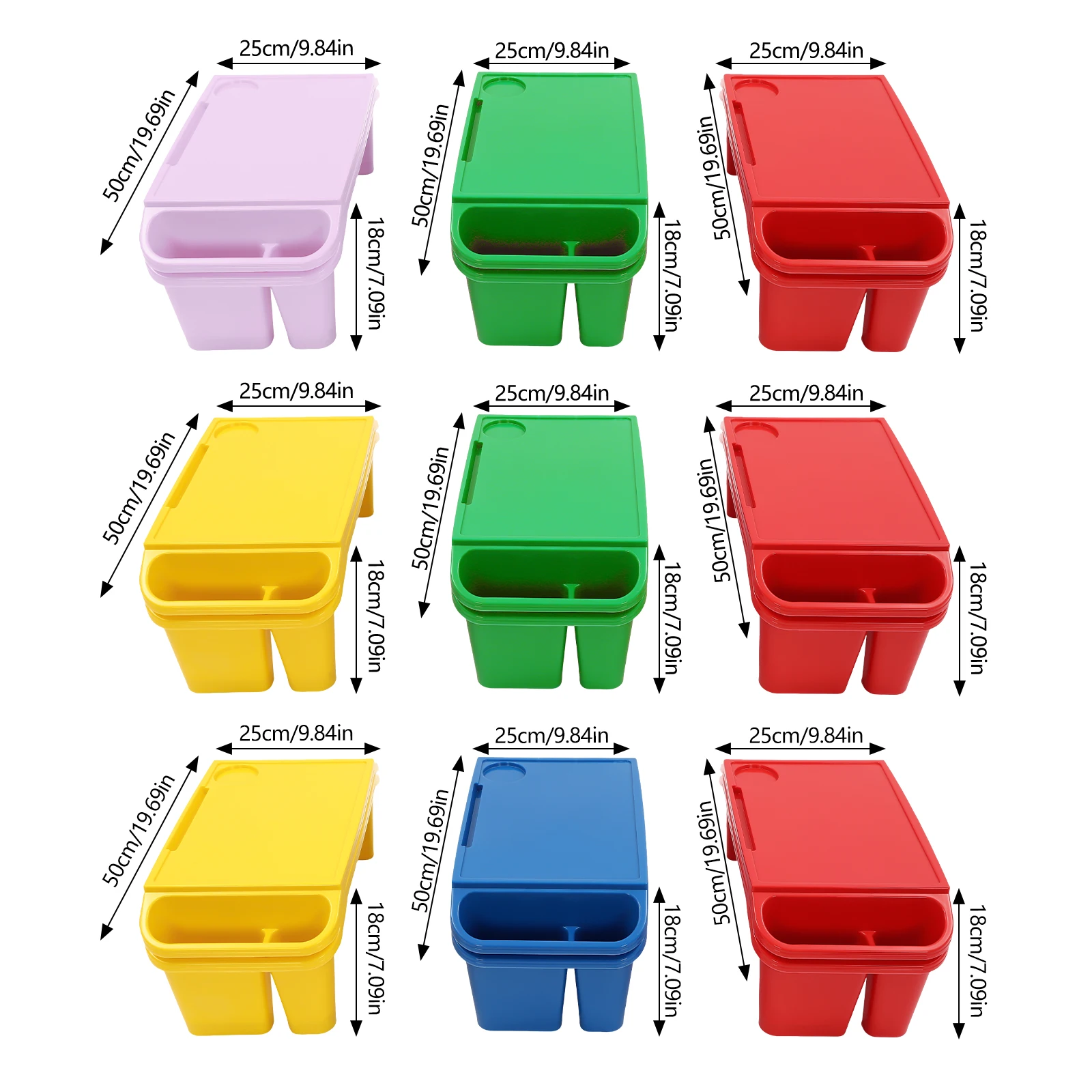 6Pcs Red Green and Purple Children's Laptop Table with Side Storage Multifunctional Movable Dining Table Used in Kindergartens