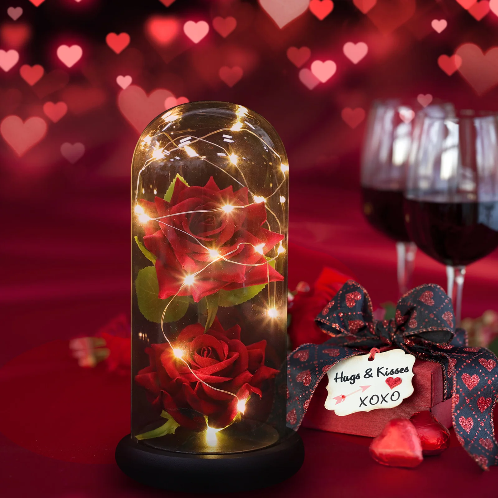 

Faux Glass Dome Rose Artificial Flower Red Plastic Women Gifts Romantic Decor Valentine Wedding Party Supplies