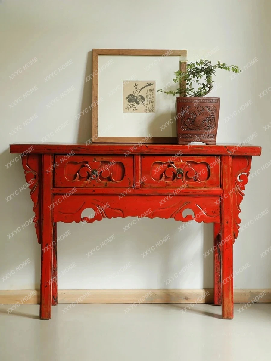 

Y Nordic Antique Style Solid Wood Console Tables Hallway Carved a Long Narrow Table