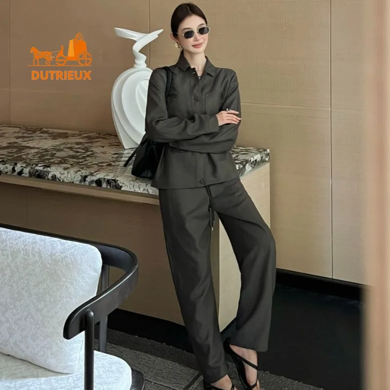 

2025 New Autumn Women's Patchwork Cotton Jacket and Tapered Pants, 100% Cotton Casual Fashion Office Women's Suit Set