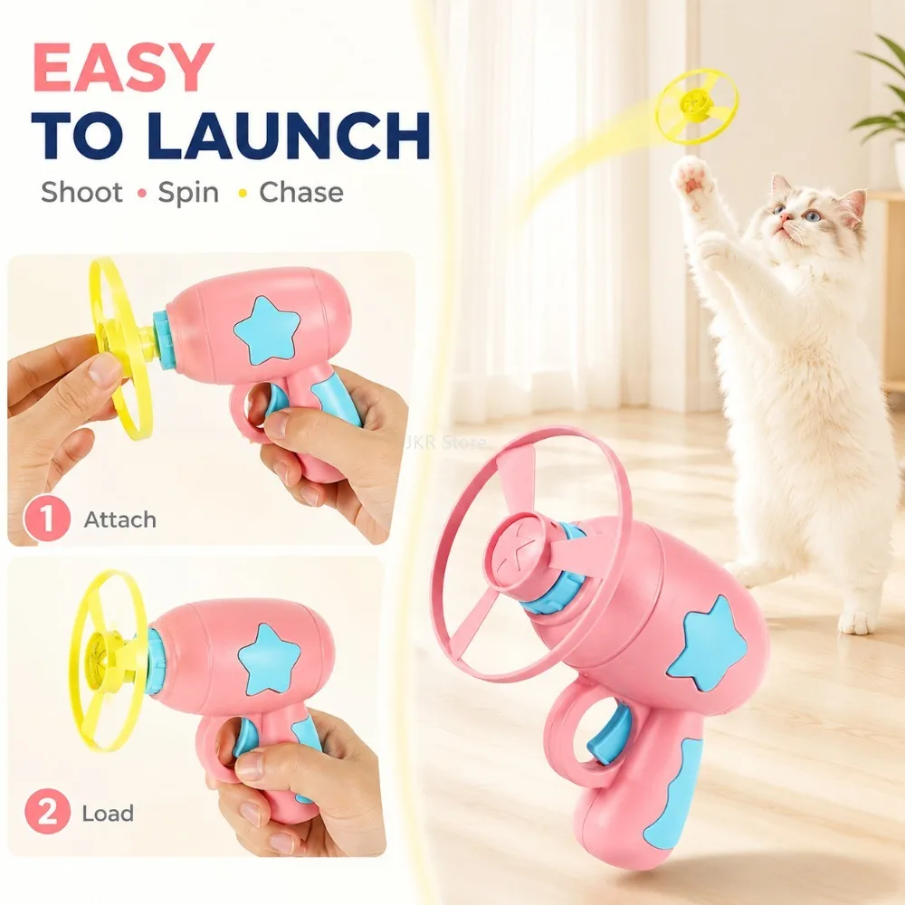 Interactive Pet Training Toy Mini Flying Disc Launcher Cat Chasing Game for Kitten Indoor Exercise Play Daily Supplies
