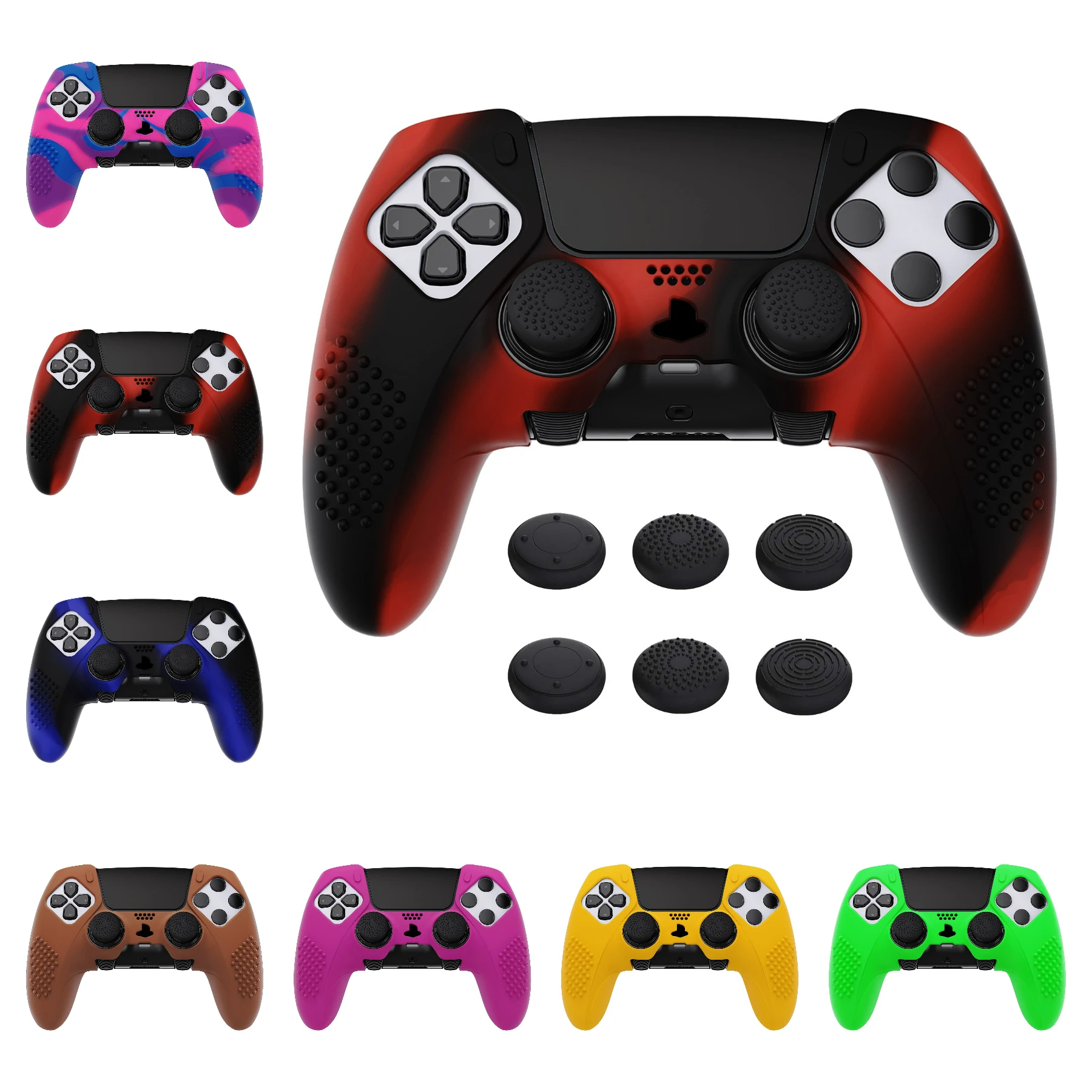 

PlayVital Anti-Slip Silicone Cover for ps5 Edge Controller, Protective Case with 6 Thumb Grip Caps - 3D Studded Edition Series 2