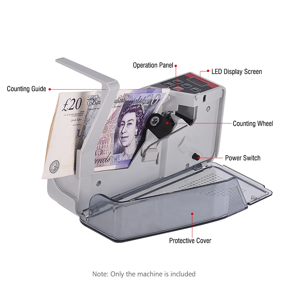 Mini Handy Money Counter Worldwide Bill Cash Banknote Note Currency Counting Machine with LED Display Financial Equipment