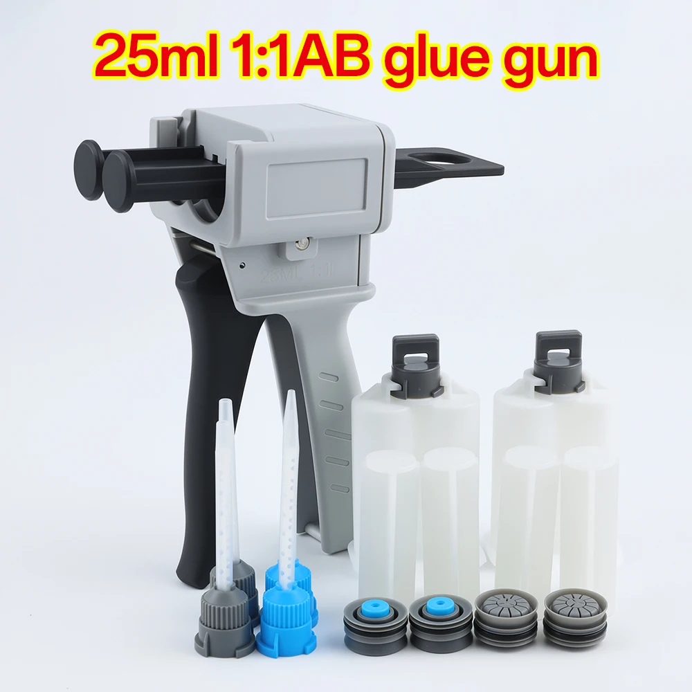 AB Glue Gun 25ml Two-component Glue Gun 2:1/1:1 Epoxy Sealant Glue Gun With 4pcs Mixing Nozzle and 2pcs Empty Dual Cartridges