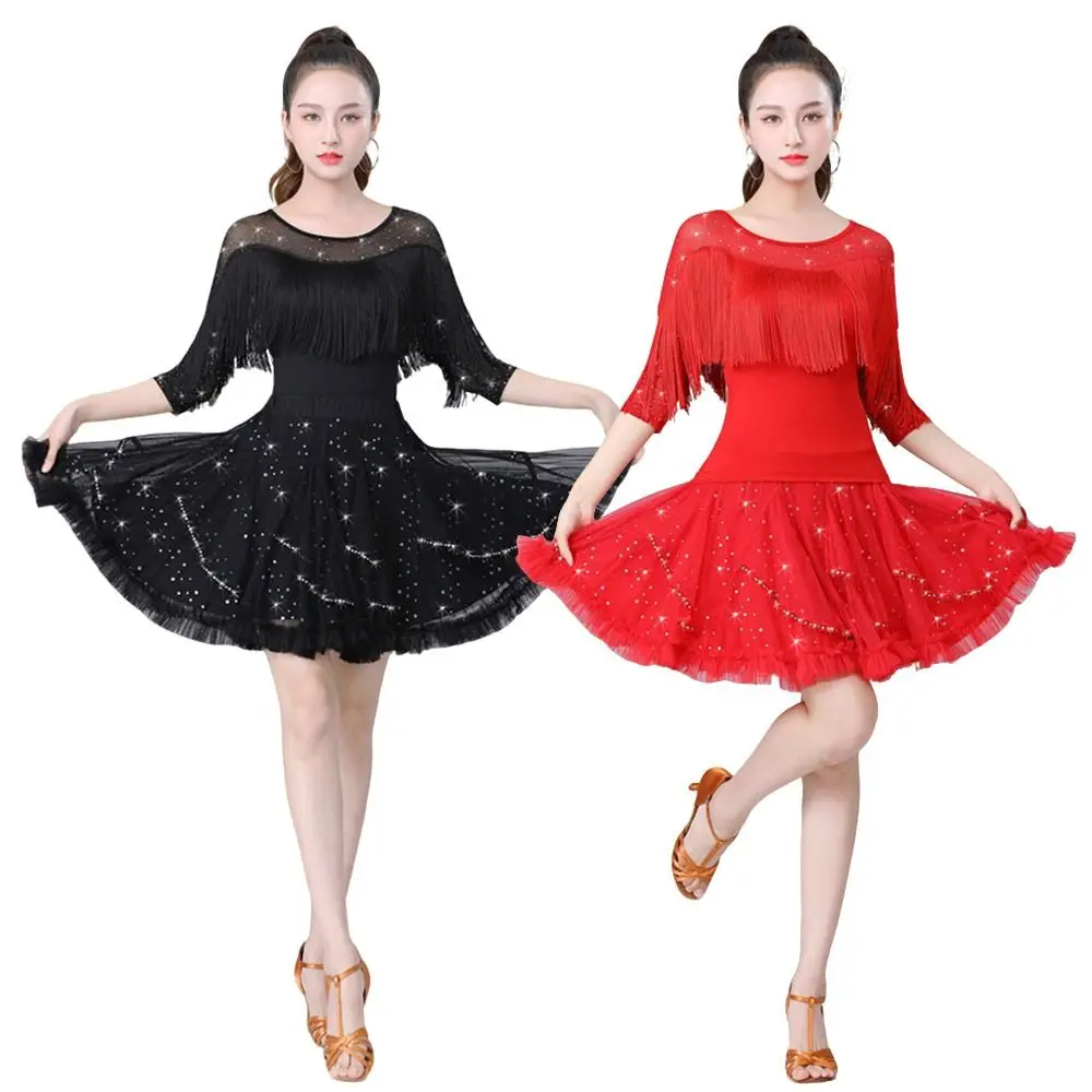 Fashion Tassel Latin Dance Top Shiny Modern Samba Dance Top Dance Accessories Performance Wear Evening Dresses Women