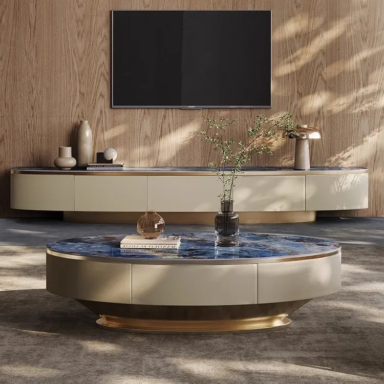 

Italian light luxury rock slab coffee table luxury stone new simple living room modern high-end round coffee table