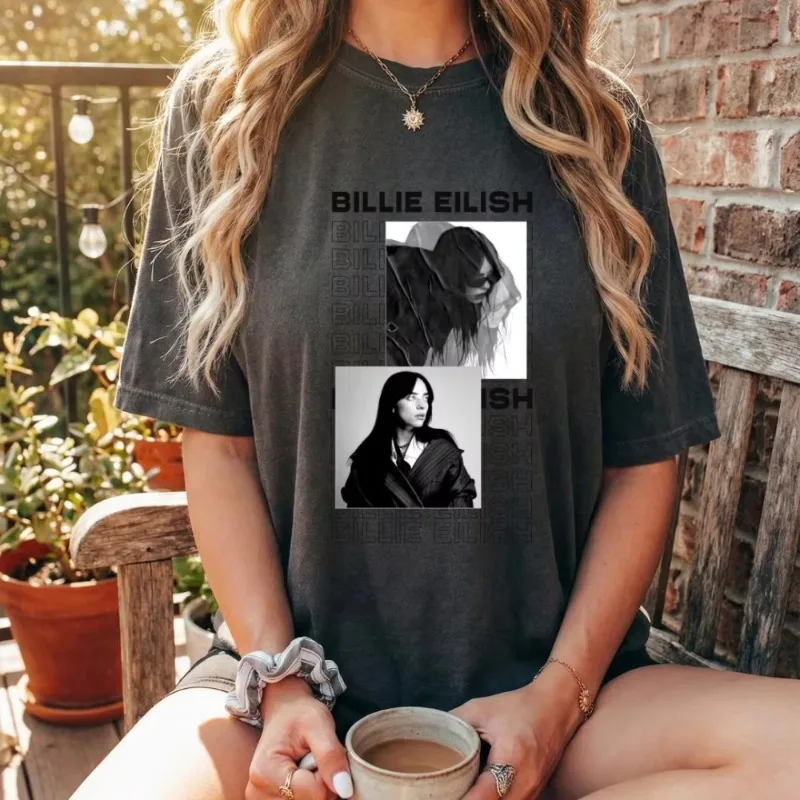 Billie Eilish Theme Pattern Retro Music Fan T-shirt Suitable for Both Men and Women Street Wear T-shirt Gothic Y2k All Season