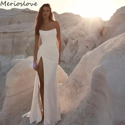 Merioslove-vestido de novia de sirena sin tirantes, prenda sencilla de satén suave, sin mangas, con abertura lateral, para playa, 2024