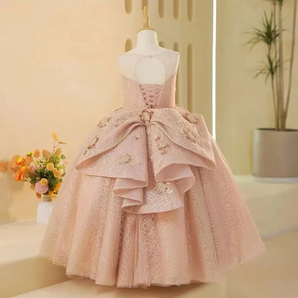 Jill Wish-Robe de Luxe Arabe Rose pour Fille, Tenue de Princesse avec Perles, Clip, Dubaï, pour ixd'Anniversaire, Mariage, Bal, 2024, J217