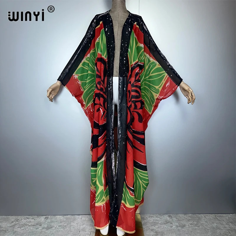 WINYI Africa retro print Kimonos loose dresses for woman Cardigans beach outfits Caftan beach cover up evening dress maxi coat