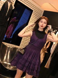Stretch Slim Knit Sleeveless Dresses Temperament Sexy Peplum Purple Women's Dress 2025 Spring New