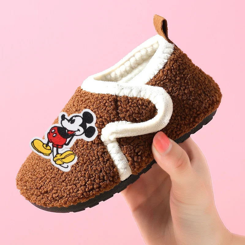 

Disney Mickey Mouse Boys and Girls Home Cotton Shoes Autumn and Winter Bag Heel Non-slip Platform Socks Cover Indoor Slippers