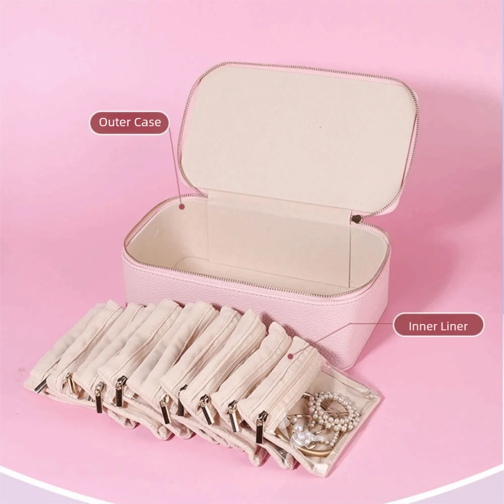 

Elegant Dustproof PU Jewelry Box Organizer with 12 Small Pouches Jewelry Display Box PU Leather Jewelry Storage Case Home