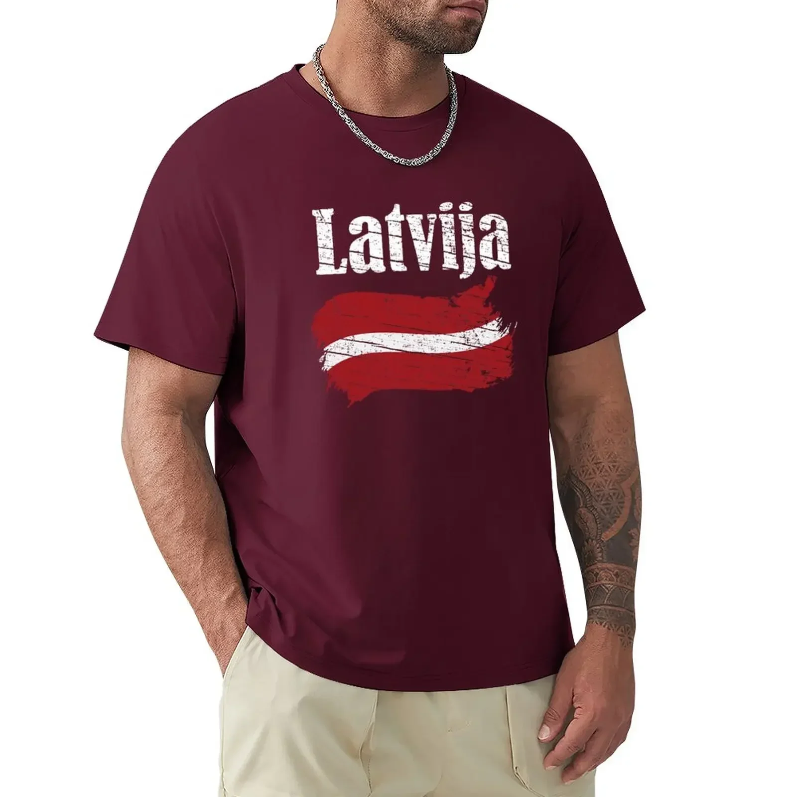 Funnys Mens T Shirt Graphic Latvija Latvian Flag Vintage Graphic - Latvia Lovers Tourists Souvenir Cool National Gift T-Shirt