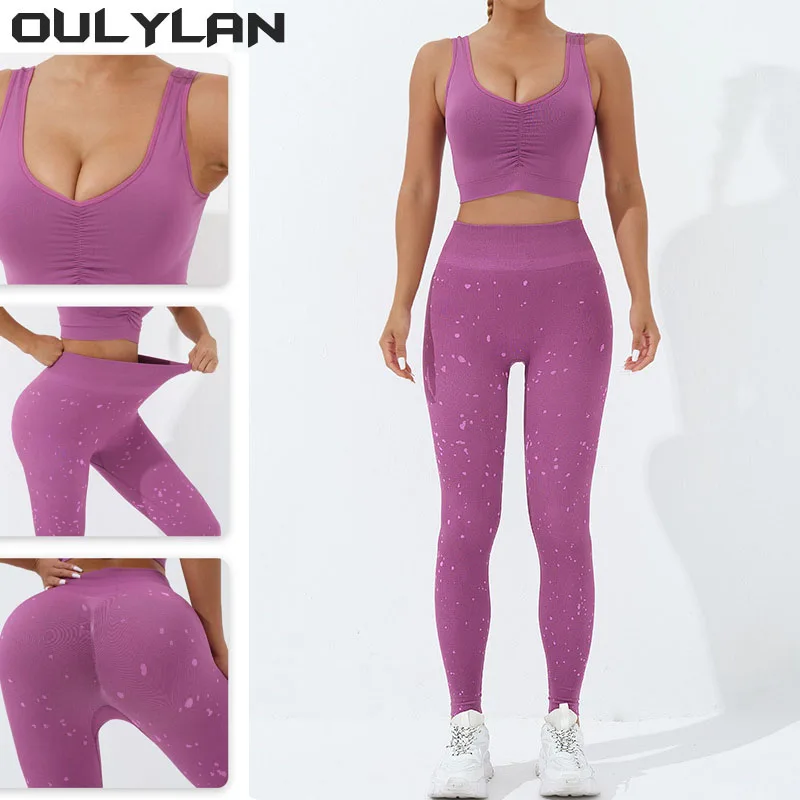 

Oulylan 2PCS High Seamless Yoga Suit Gym Clothing Workout Set Waist Fitness Leggings+Sports Bra Sport Outfit For Women Yoga Set