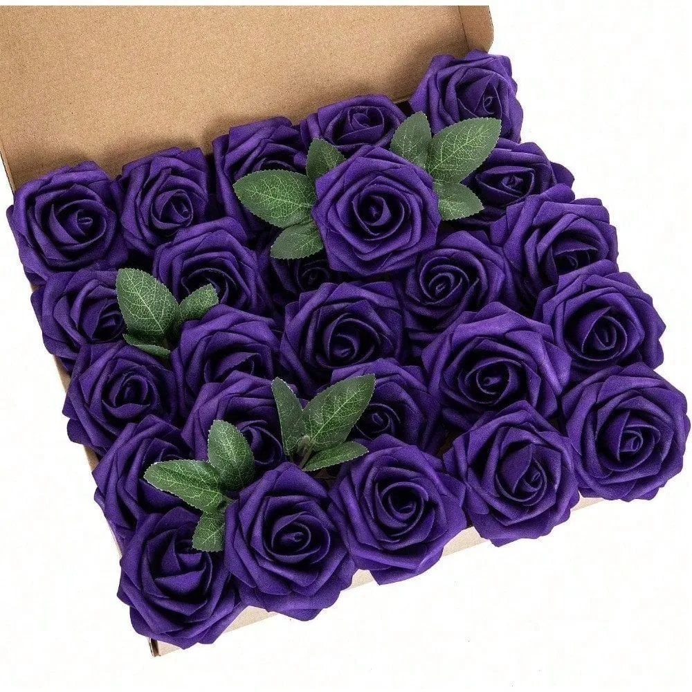 

25pcs Artificial Flower Foam Rose Real Touch Roses Flower Heads With Stem For DIY Wedding Bouquets Centerpieces Arrangements