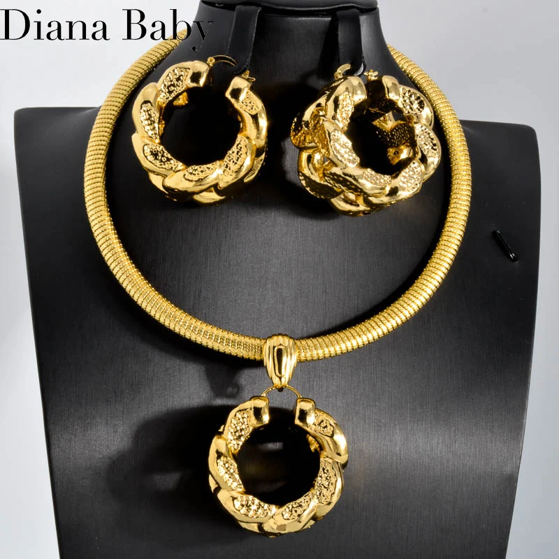 Diana Baby Africa Bridal Jewelry Set Cuba Chain Necklace Pendant Gothic Drop Earring For Women Wedding Jewellery Free Shipping