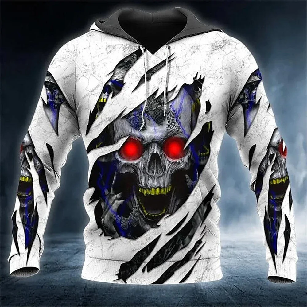 Men's Skull Printed Hoodie Men's Badminton Breathable Hoodie Men's Autumn and Winter Clothing Men's Street Boutique Casual Top