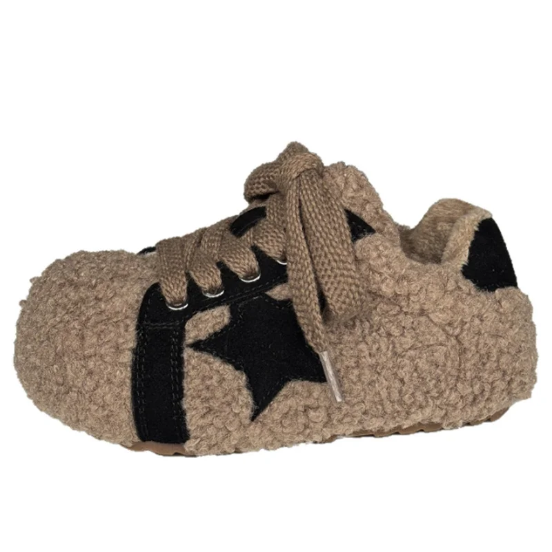 

2025 New Winter Children Shoes Warm Fur Star Kids Footbare Shoes Soft Sole Fashion Boys Girls Cotton Shoes EU 26-37