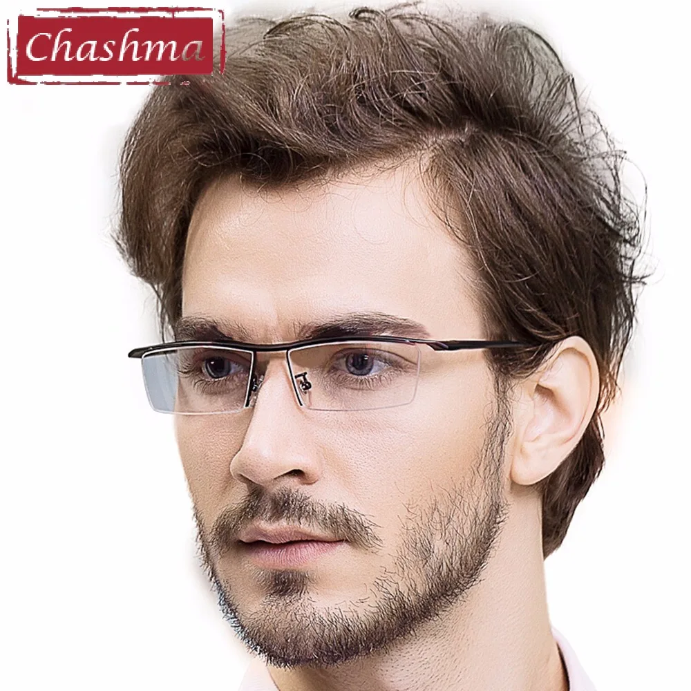 

Chashma Prescription Glasses Men Eyeglasses Frames Optical Spectacle Titanium Alloy Half Designer Eyewear for Myopia Recipe Lens