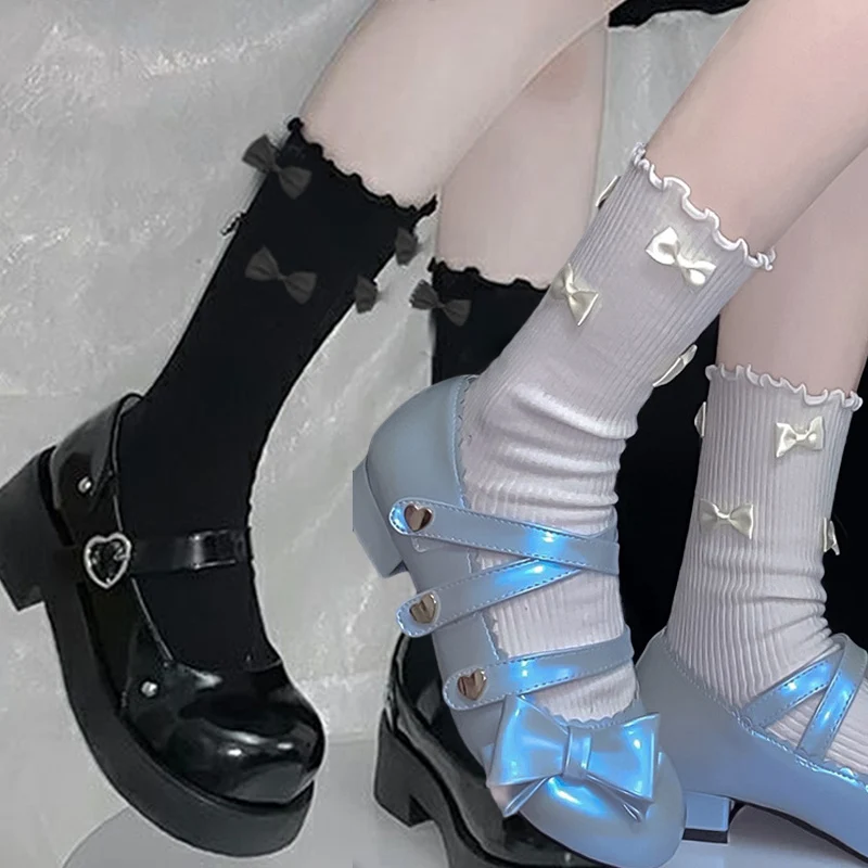 1/2pairs JK Ruffles Lolita Socks Anime Stockings Japanese Cute Uniform Removed Bowknot Maid Tube Socking Cosplay Anime Stockings