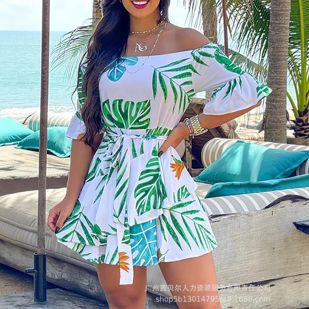 

Mini Dress Women Print Dresses Off Shoulder A Line Vestidos Streetwear High Waist Lace Up Y2k Beach Causal Party Club 2025