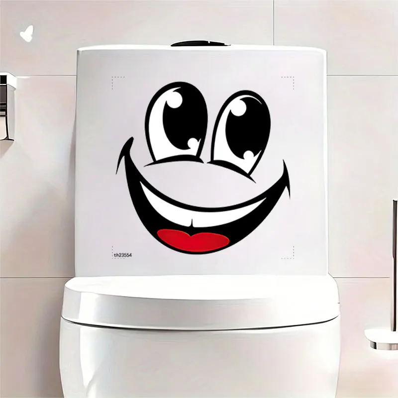 1Pc Quirky and Fun Red Lips Laughing Toilet Wall Sticker, Design with Curved Eyes and Red Lips Smiling Face, Suitable for Toilet Seats, Bathroom Glass, Washbasins, Refrigerators, Furniture, Desks, Cabinets, Doors and Windows, and Wall Decals, Fun and Attractive Stickers That Are Practical and Easy to Use, Creating a Warm and Fun Space, a Creative and Thoughtful Gift for Family, Friends, and Loved Ones